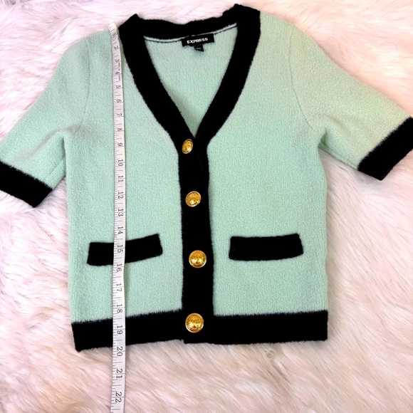 Express Mint Fuzzy Sweater with Gold Buttons - Picture 4 of 7